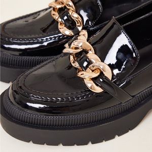 Black PU Patent Chain Chunky Sole Loafer
